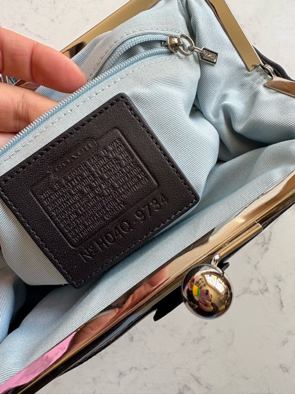 Coach Black Leather Kiss-Lock Wristlet with Silver Hardware - Picture 9 of 13